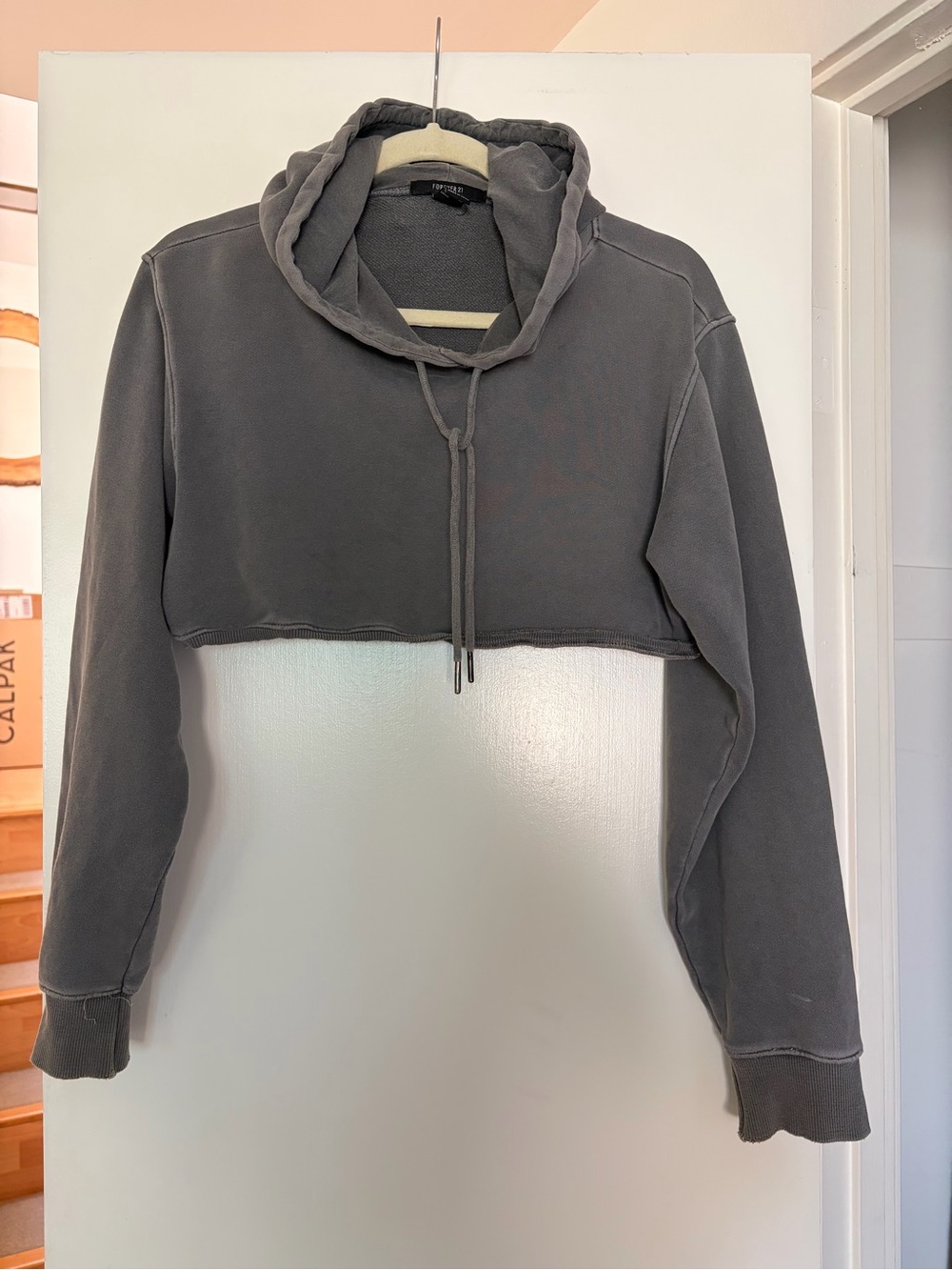 Cropped Gray Hoodie Sweatshirt - Women's